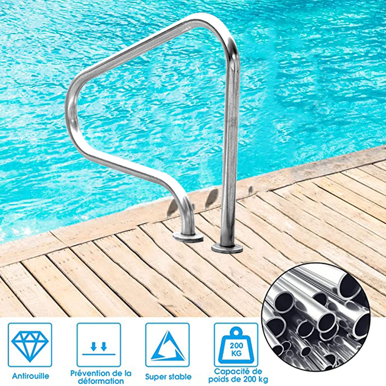 Pool Handrails Handrails Swimming Pool Hand Rail, 304 Stainless Steel Pool Handrail, Easy Installation Hand Rails for Inground Pool Entry