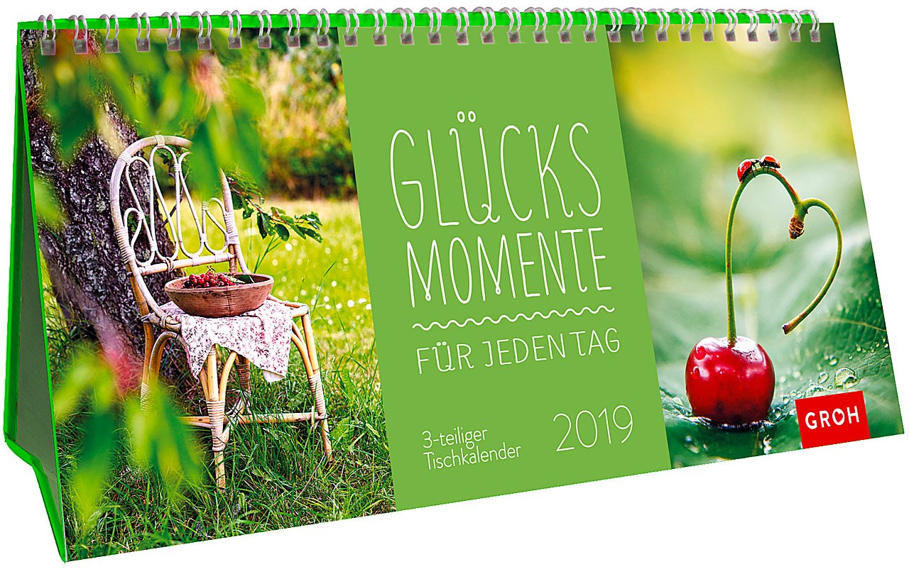 Glücksmomente für jeden Tag 2019: 3-teiliger Tischkalender mit Monatskalendarium