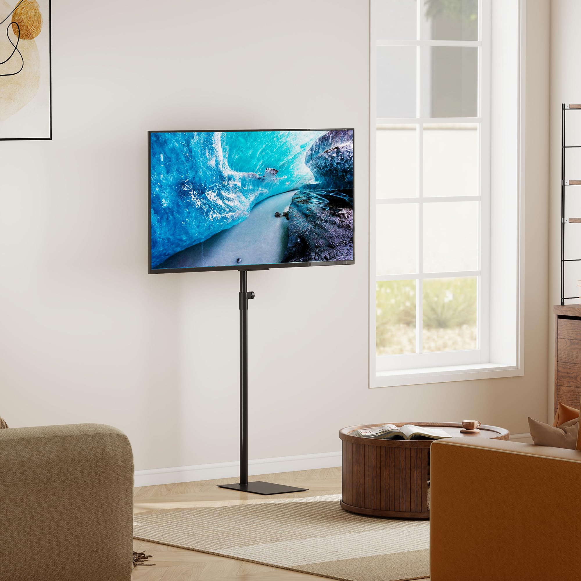 Supporto TV da Pavimento 360° Girevole Universale Supporto TV Alto Regolabile in Altezza e Inclinazione Supporto TV da Pavimento Extra per TV da 14 a 43 Pollici Supporto TV Autoportante per