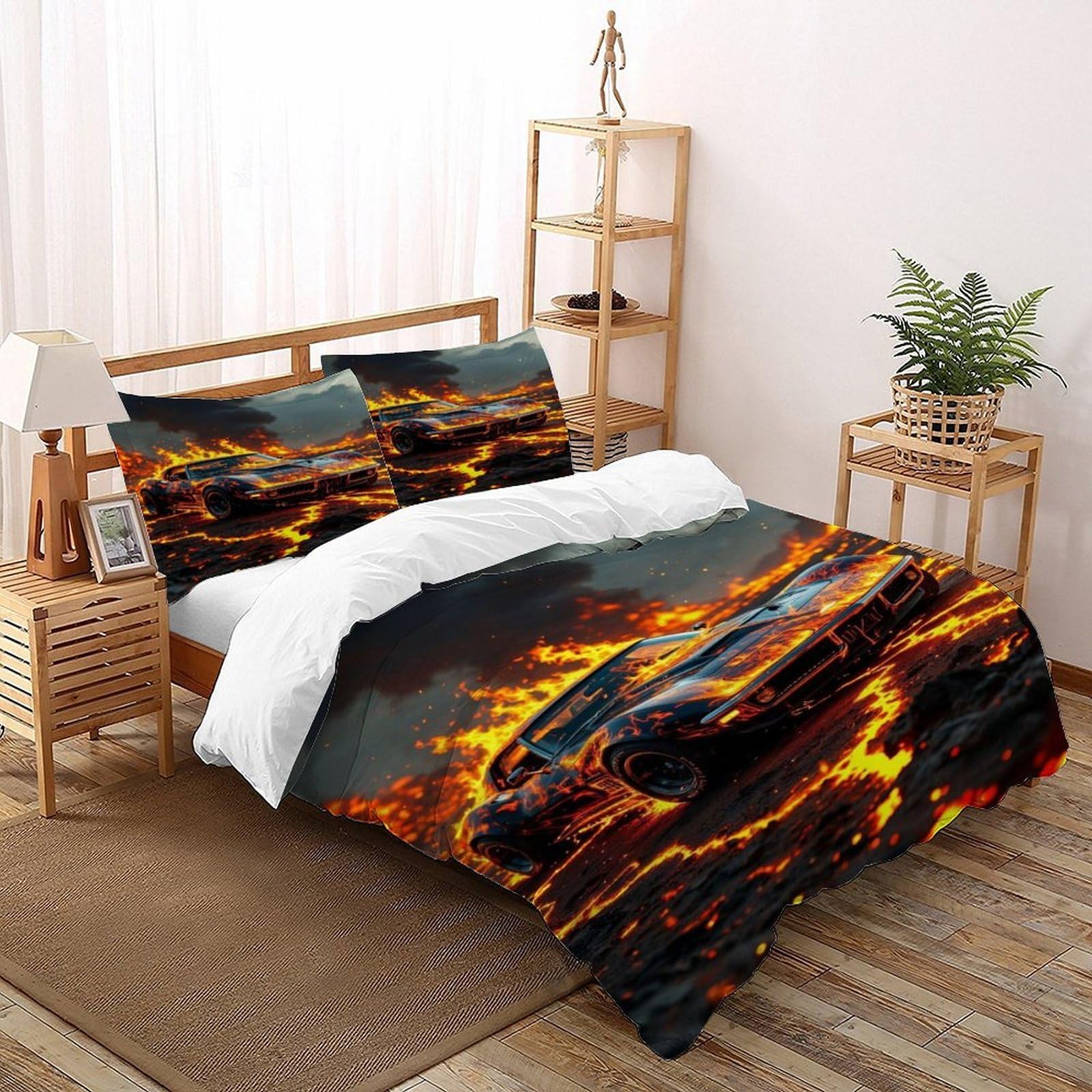 Parure de lit 200x200cm Car Lava avec housse de couette voiture sport en microfibre