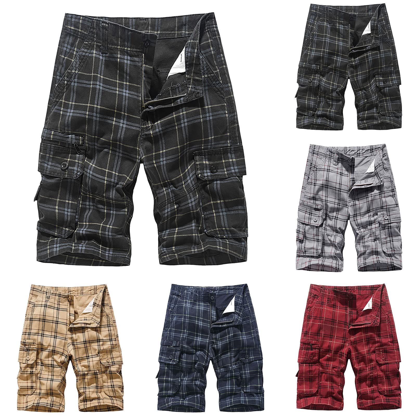Pantalones cortos cargo a cuadros para hombre, pantalones cortos casuales de cintura media para hombre, pantalones cortos de moda para verano, playa, deportes, pantalones cortos a cuadros de ajuste
