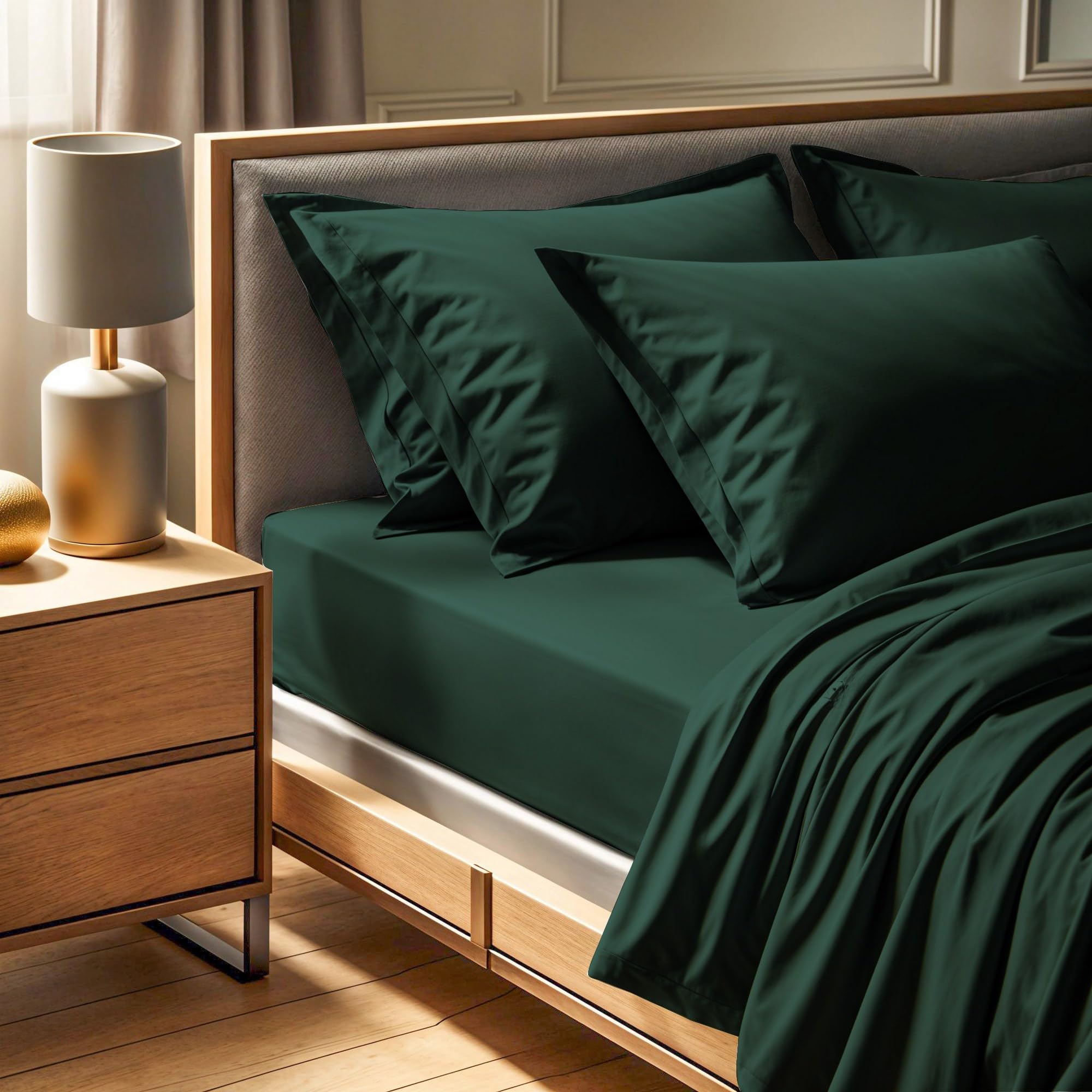 Nuit Des Rêves Premium Ranforce Super King Fitted Sheet (180 x 200 + 30 cm) | 100% Cotton, 155 Thread Count, Dark Green | Machine Washable at 30°C, Soft & Durable