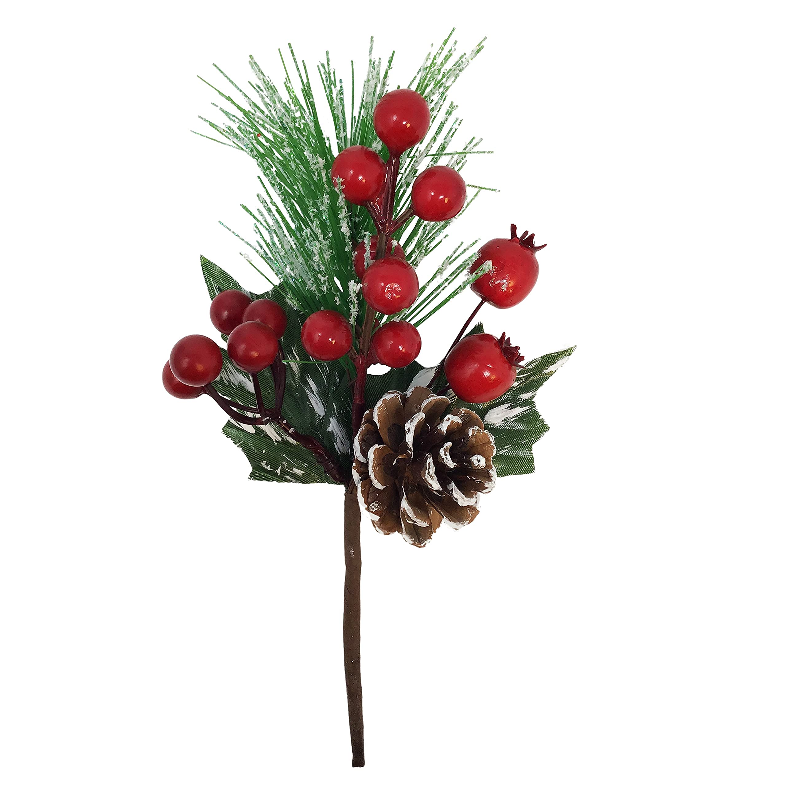 Juego de 9 púas florales para decoración de Navidad, piña, bayas rojas, hojas de acebo, ramita de pino, decoración de Navidad, accesorios de manualidades