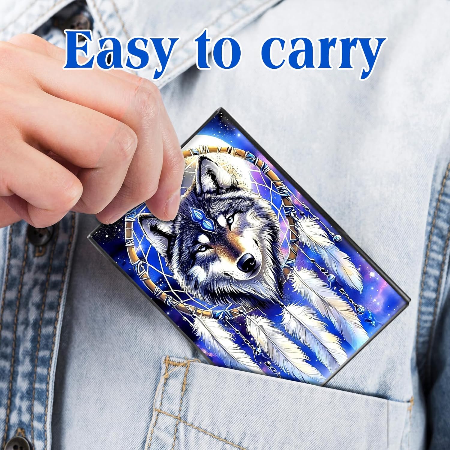 RFID Blocking Credit Card Holder - Slim Metal Wallet for Women & Men,Dreamcatcher Wolf Design Stainless Steel Business Card Case,Compact Pocket Organizer for Travel & Daily Use - Image 5