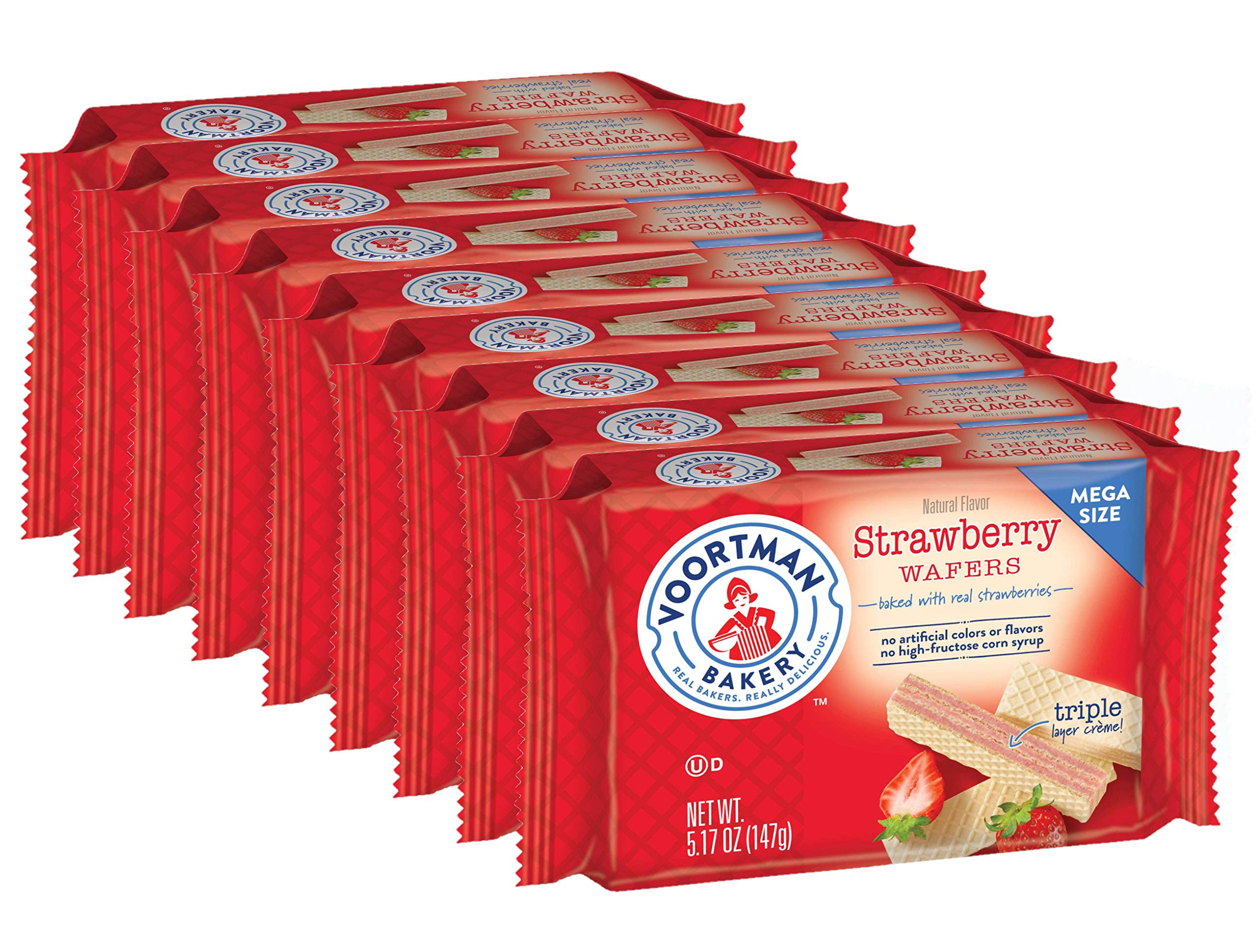 VoortmanBakery Strawberry Wafers, Mega Size, 5.17 oz, Case of 9
