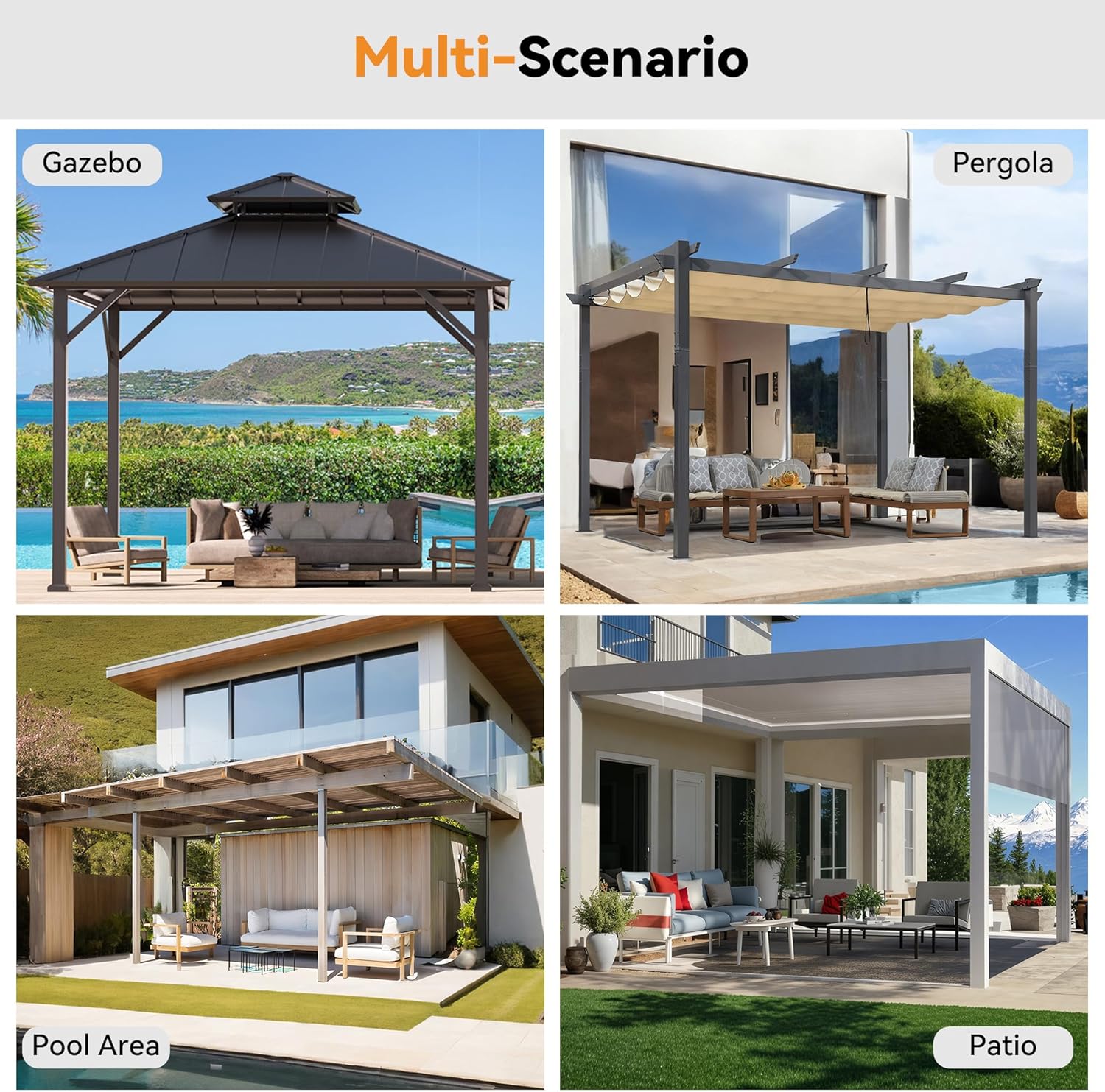 Covered Outdoor Gazebo Mosquito Netting Replacement Universal 4-Panel Sidewalls 8' x 8', Outdoor Gazebo Mosquito Nettings with Double Zipper, Replacement for Patio Canopy, Garden (Mosquito Net Only)