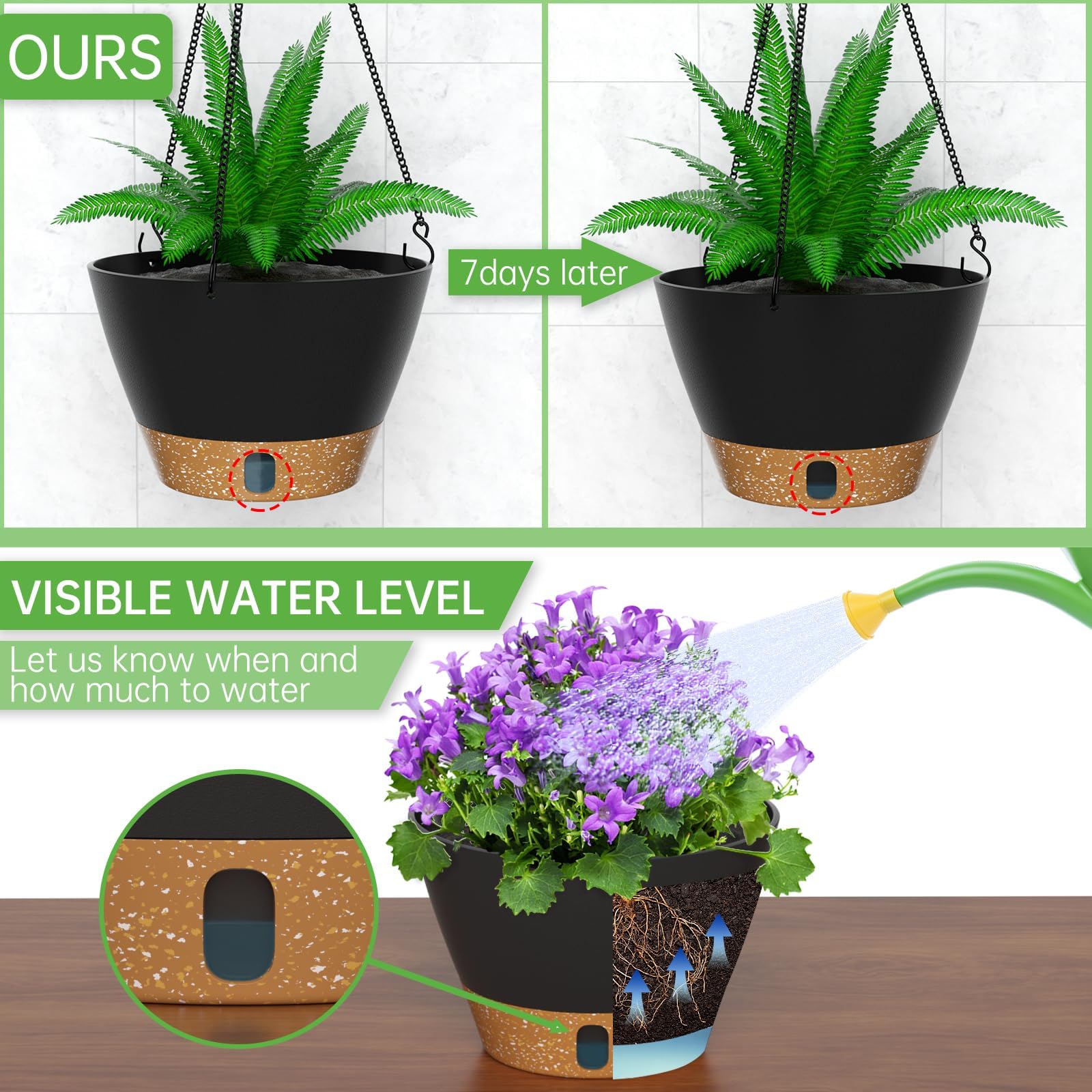 ZMTECH Maceta Colgante de 20 cm Maceta Colgante de 8 Pulgadas con Agujeros de Drenaje Plato para Plantas De Jardín de Casa de Interior Exterior (Gris Oscuro, Juego De 2)