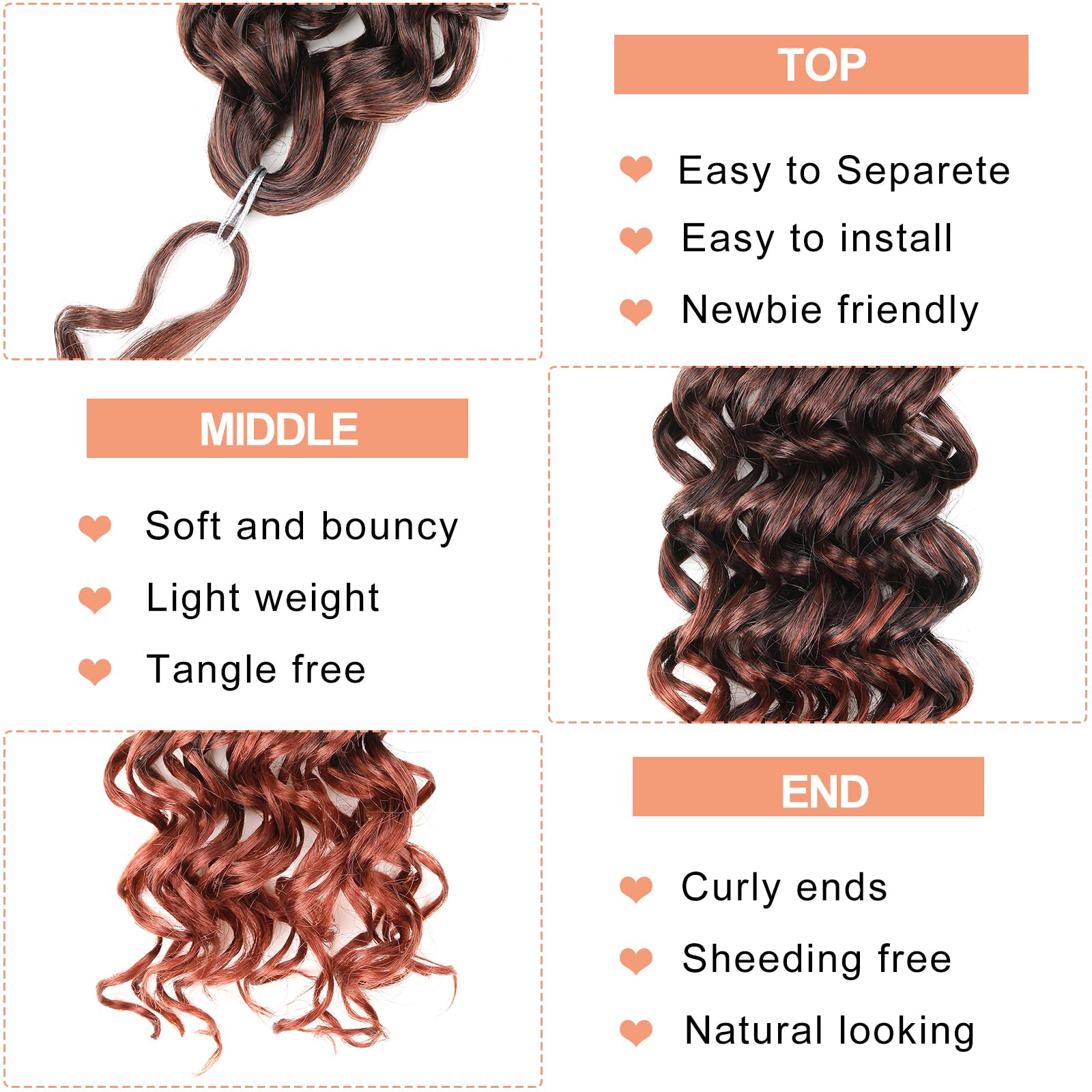 Mscat 8 Packs GoGo Curl Crochet Hair 14 Inch Short Curly Crochet Hair Ombre Beach Curl Water Wave Deep Twist Crochet Braids Synthetic Braiding Hair Extensions for Women - Image 3