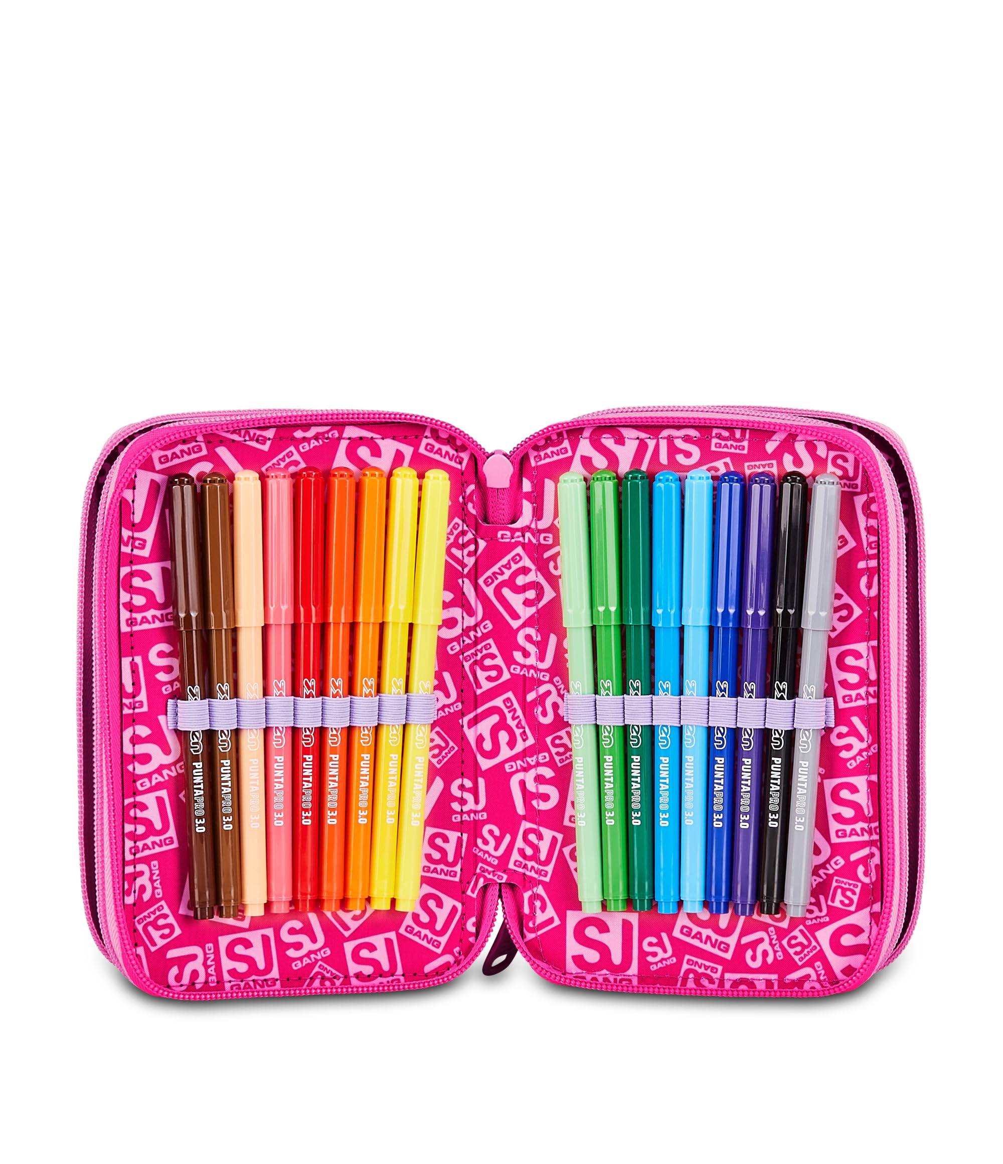 SJ GANG STYLE JAM GANG Astuccio Scuola 3 zip SOFT POUCH GIRL, Rosa, Triplo Scomparto, 45 pezzi, Portapenne Attrezzato, Completo di matite, penne e colori, Accessori Zaino, Scuola elementare, Bambina
