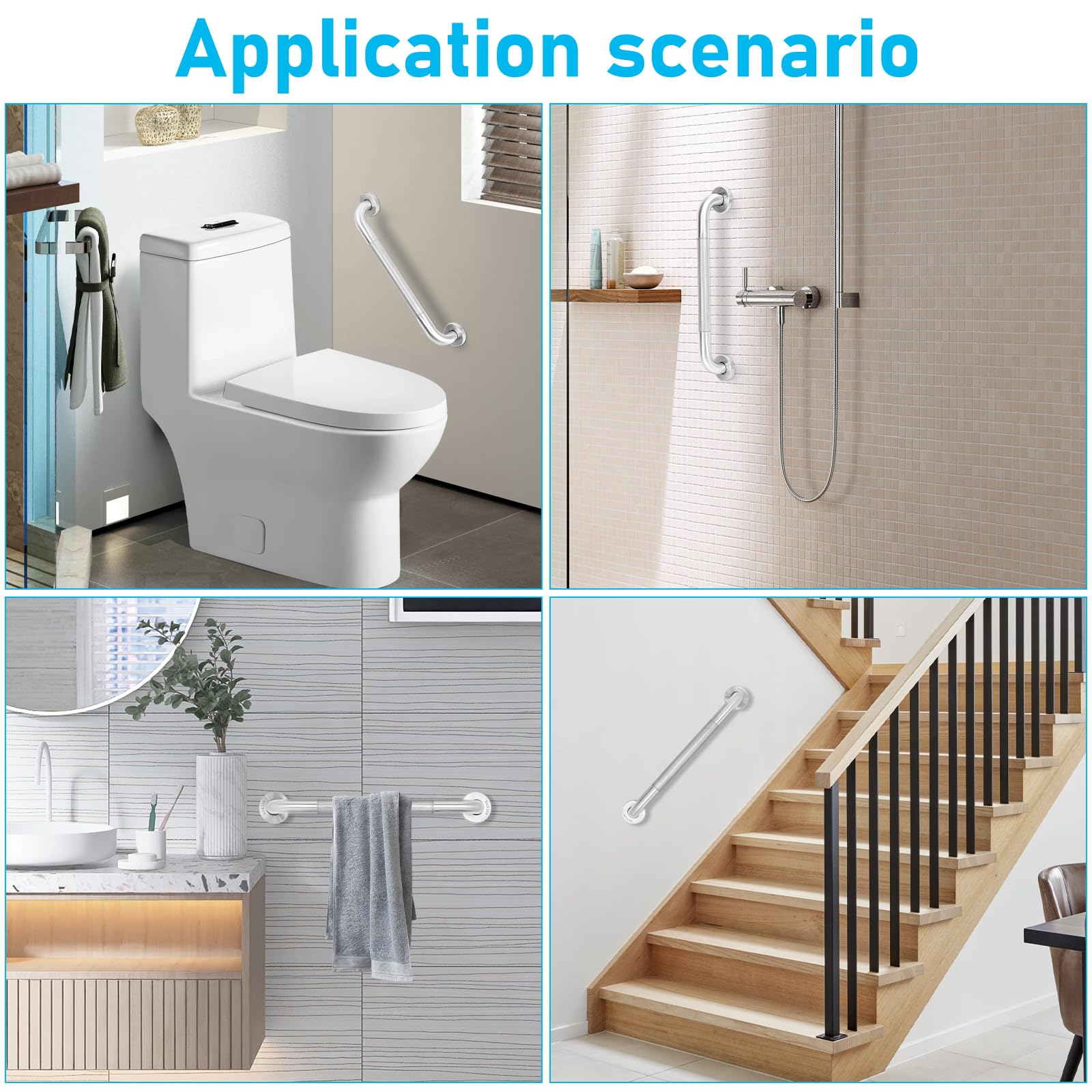 Paquete de 2 barras de agarre para ducha y asas de seguridad para bañera, rieles de asistencia antideslizantes con textura de acero inoxidable 304 para soporte anticaídas en bañera, ducha y áreas de