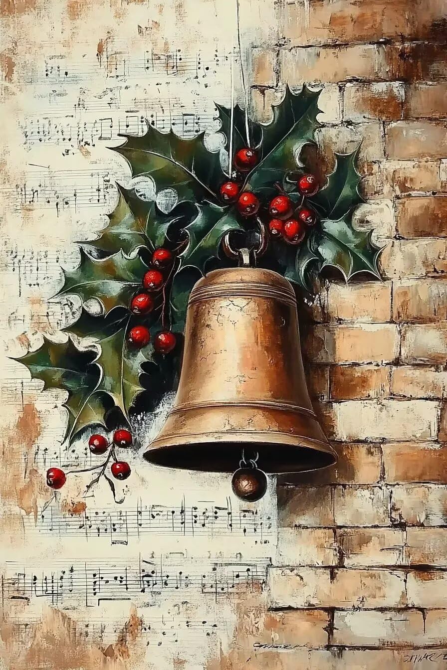 Anceky Vintage Christmas Bell Metal Plaque Poster Christmas Decorations Holiday Decor Retro Metal Tin Sign Plaque Christmas Wall Decor For Theater Farm Bedroom Cafe 12x16 Inch