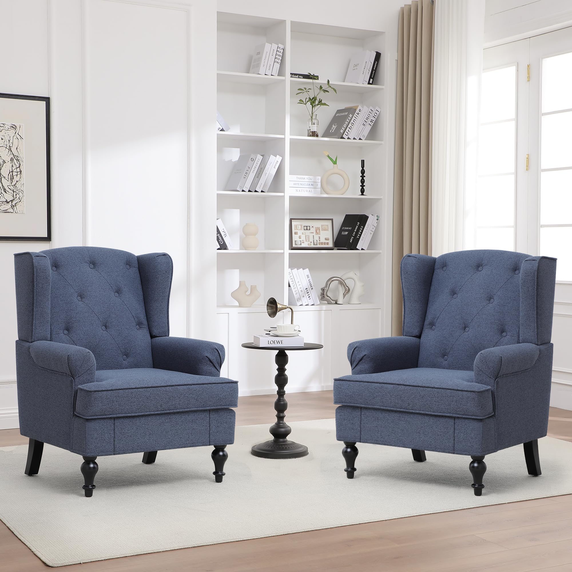 Choairy Mid Century Modern Fabric Wingback Chair Set of 2