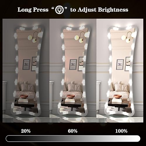 Miniatura 50 de ANYHI Full Length Mirror with Lights, 63" x 24" Full Lenth Vanity Mirror, 22 LED Bulbs, 3 Color Lights, Dimmable, Aluminum Thick Frame, for Dressing