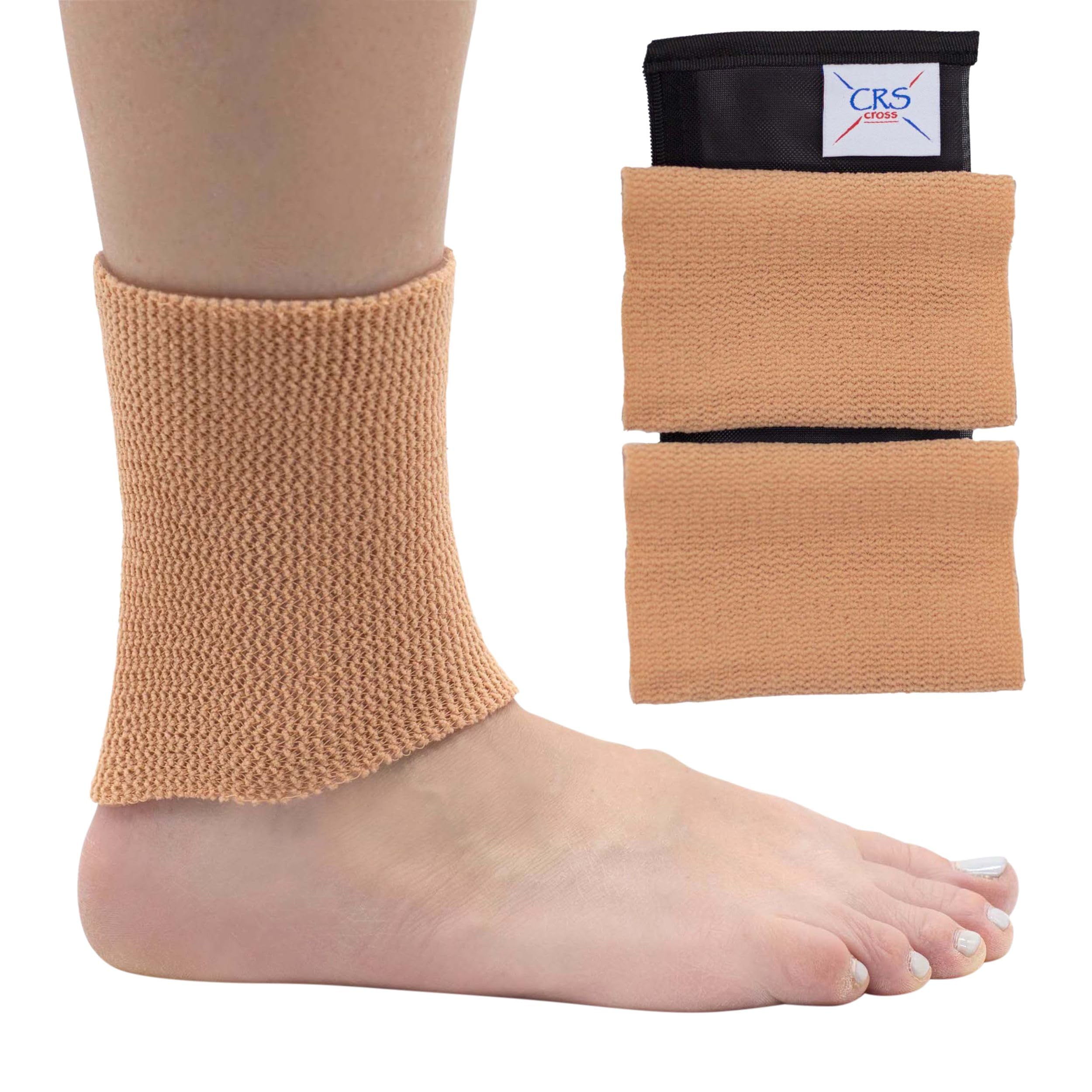 CRS Cross Ankle Gel Sleeves - Padded Skate Socks Ankle Protection (Figure Skating, Hockey, Roller, Inline, Riding, Ski or Equestrian Tall Boots) (Tan, 2 Ankle Gel Sleeves)