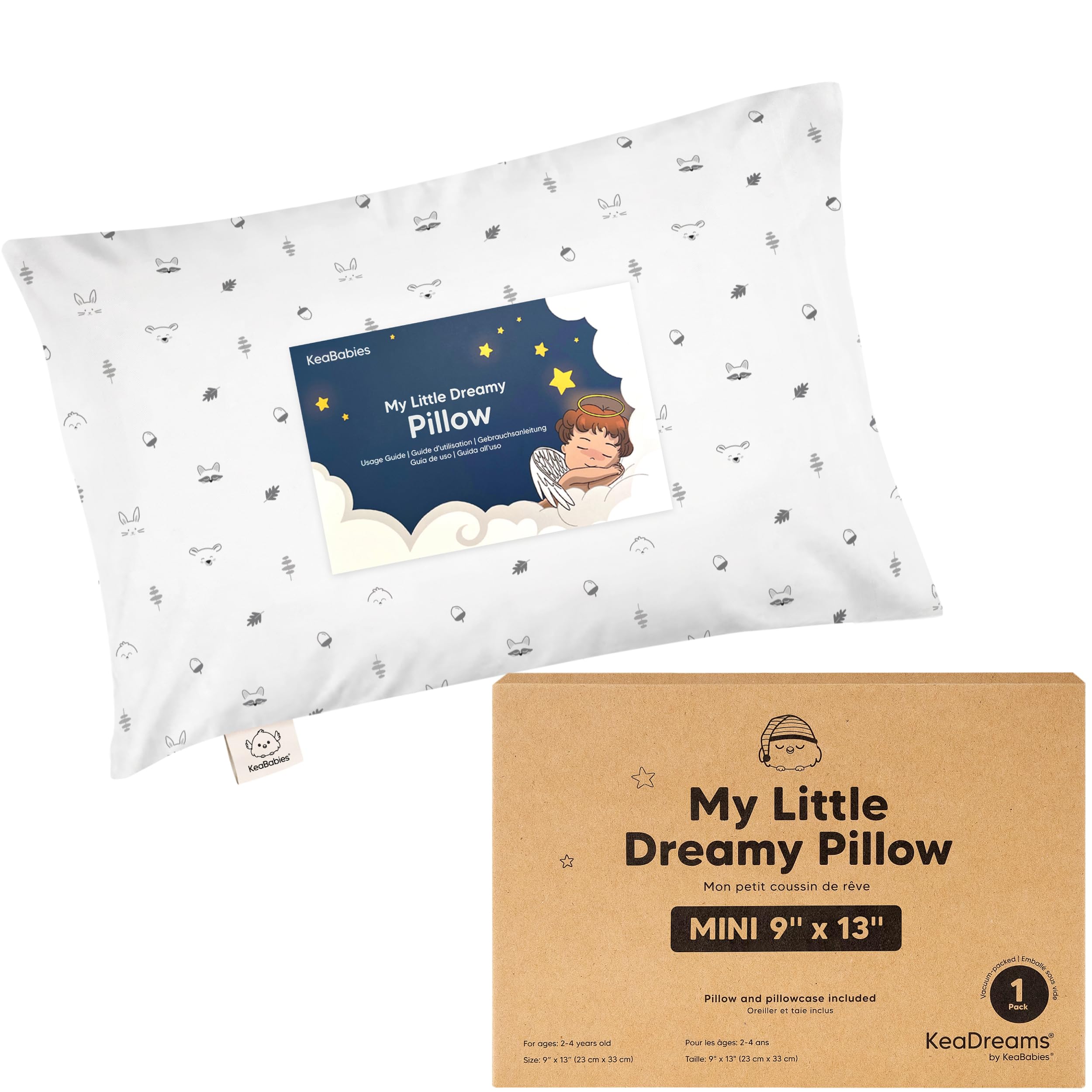 베개 커버가 있는 미니 유아용 베개 - 22.9 x 33cm(9 x 13인치) My Little Dreamy 여행용 아동용 베개, 수면, 유아 침대, 스몰, 타이니, 유기농 면 베개 커버, 부드럽고 통기성이 좋음, 만 2-4세 어린이(도토리)