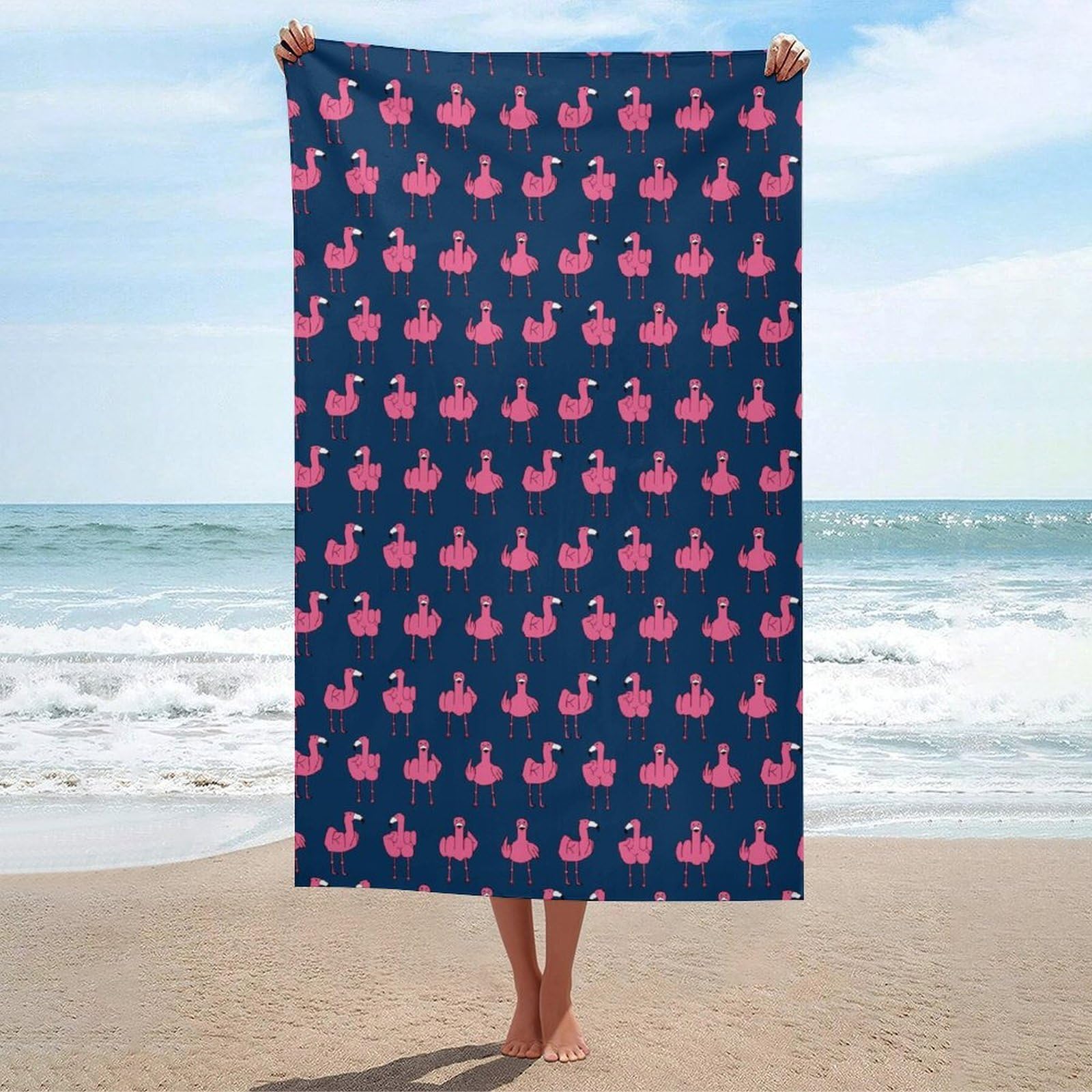 Anceky Beach Towel Soft Funny Middle Finger Flamingo Bath Towels Quick Dry Bath Towel for Beach Pool Yoga Swim Shower 31 X 51 in