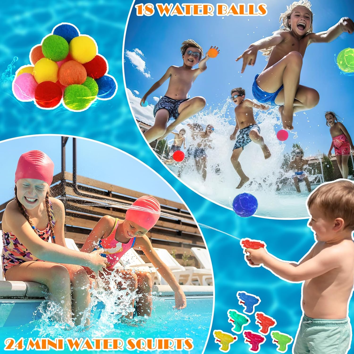 120 Pcs Kids Summer Beach Party Favors Sets- Includes 24 Inflatable Beach Balls Bulk, 18 Sand Bucket and 18 Shovels Set, 24 Neon Sunglasses Bulk, 18 Water Guns,18 Water Balls, Pool Party Gift Supplies