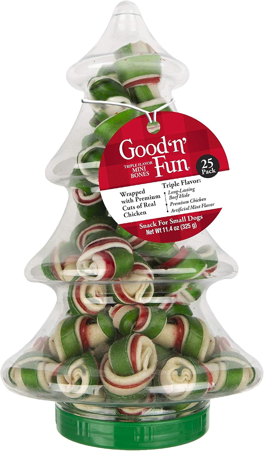 Good ’N’ Fun Triple Flavor Mini Bones Holiday, 25 Count, Holiday Snacks for Small Dogs