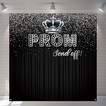 Tiamon Prom Backdrop 2026 Prom Send Off Graduation Party Decoration 71 x 71 Inch Black Glitter Photography Background Congrats Grad Banner Background for Class of 2026 School Party SuppliesSilver