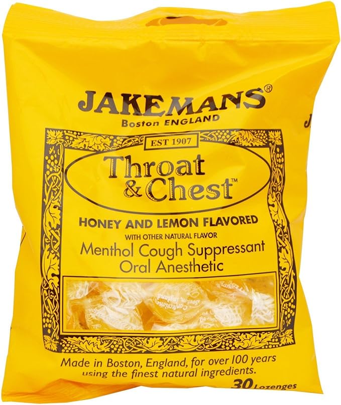 Jakemans Throat & Chest Menthol Cough Suppressant Lozenges Honey and Lemon 30