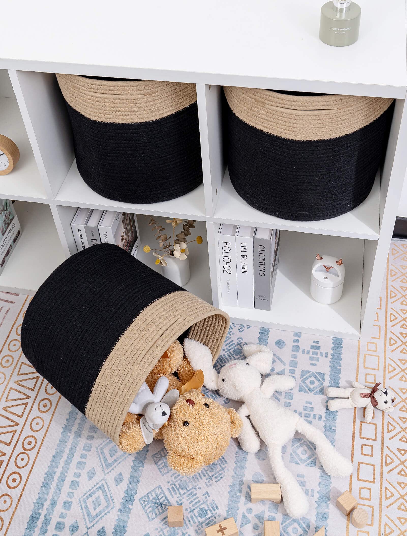 CubesLand Cubes Storage Organizer Basket Bins,Woven Storage Cubes Baskets Bins for 13x13 Cube Organizer/Shelving,Stylish&Durable Nursery Decor,Storage Baskets for Organizing Camel/Black