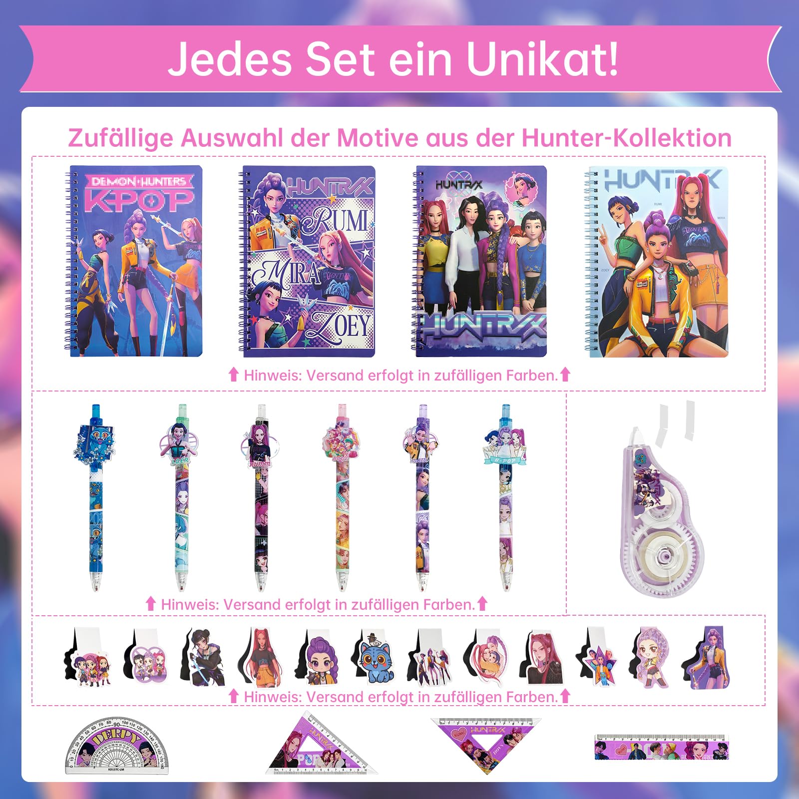 Korean Pop - Set di scrittura scolastica per ragazze, penna a sfera, righello, taccuino, segnalibro magnetico, stile cacciatore, per l'inizio della scuola, cancelleria, set regalo
