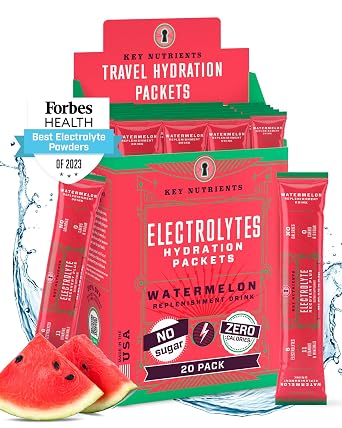 KEY NUTRIENTS Electrolytes Powder Packets - Refreshing Watermelon 20 Pack Hydration Packets - Travel Hydration Powder - No Sugar, No Calories, Gluten Free - Made in USA | Travel Hydration Powder, No Sugar, No Calories, Gluten Free, Made in USA