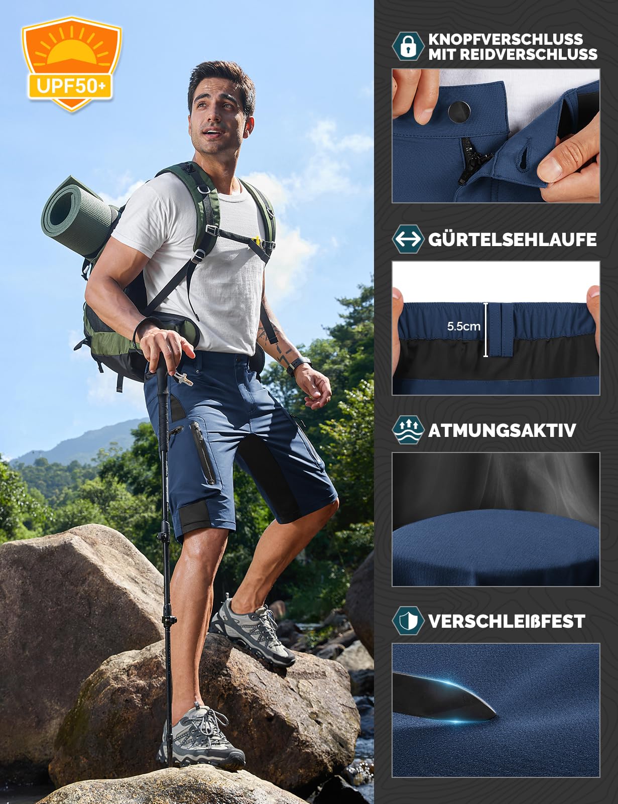 Cycorld Pantaloni corti da uomo, traspiranti, con 6 tasche, facili da asciugare, per mountain bike, da ciclismo, da ciclismo, da uomo, da trekking, per attività all'aria aperta