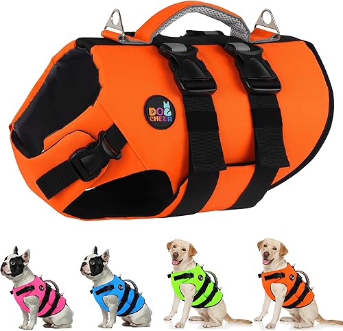 Dogcheer Dog Harness Life Jacket, High Buoyancy Neoprene Dog Life Vest for Swimming Boating, Adjustable Puppy Swim Vest Reflective Pet Float Vest for Small Medium Large Dogs - Orange, L