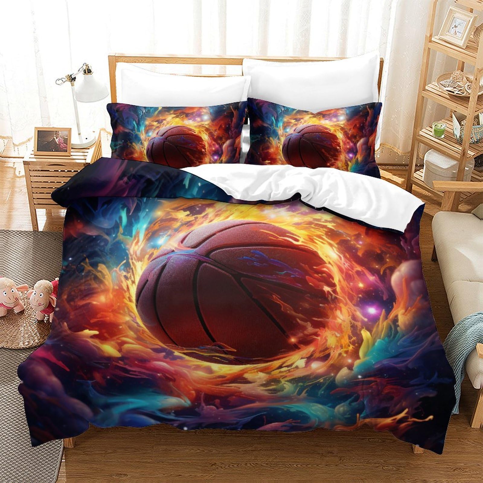 Parure de lit enfant garçon basket 220 x 240 cm housse et taies 3D