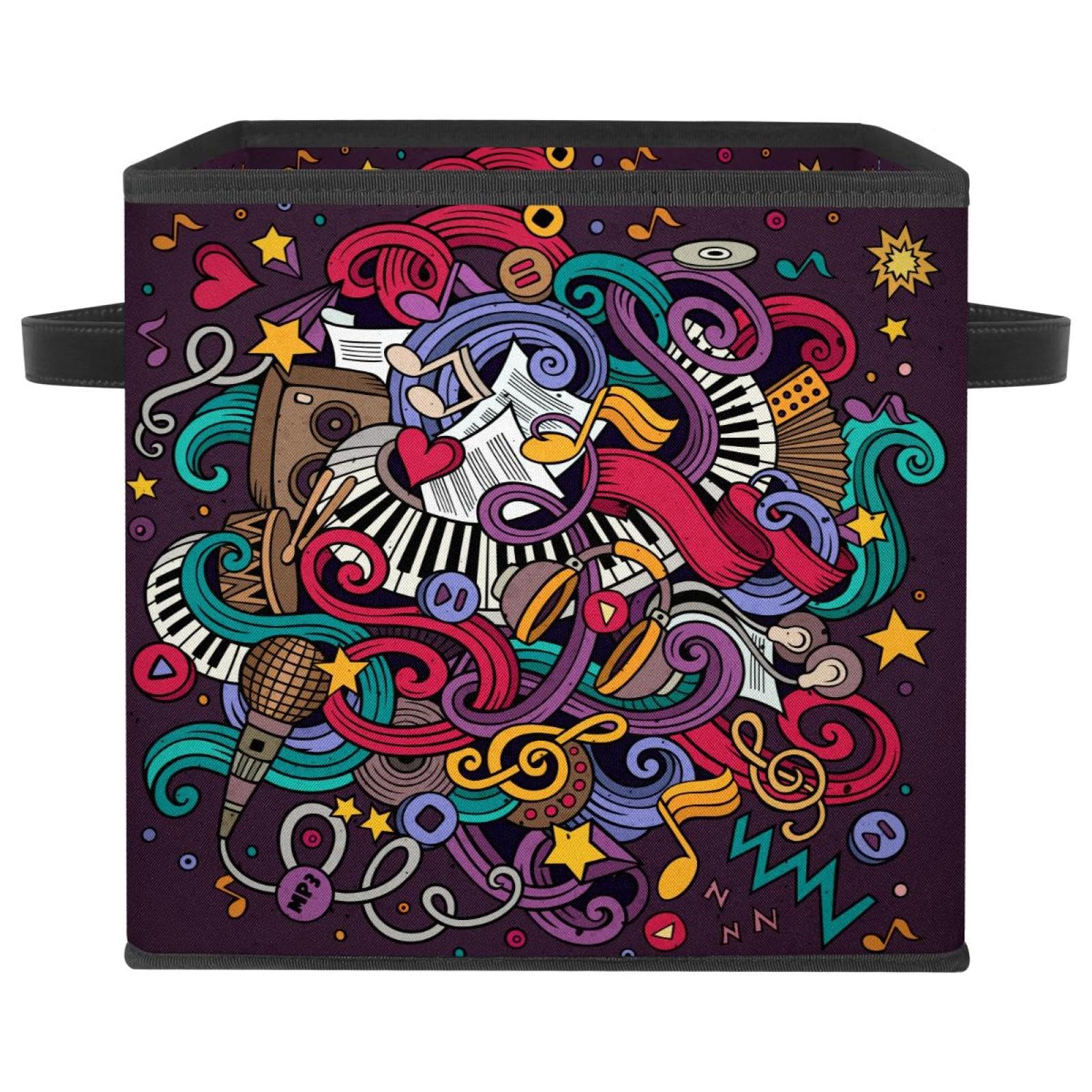 Boîte de rangement pliable en tissu motif piano pour l'organisation de la maison