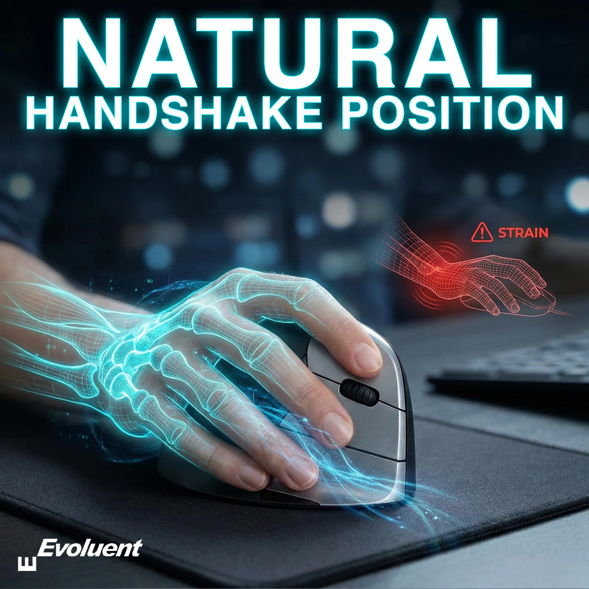 Evoluent – Inventor of The Vertical Mouse – VMC Vertical Ergonomic Mouse Wireless USB/Bluetooth Ergo Design for Right Hand M-L, Sculpted Comfort, 4 Speeds, Copy & Paste Buttons — view 2