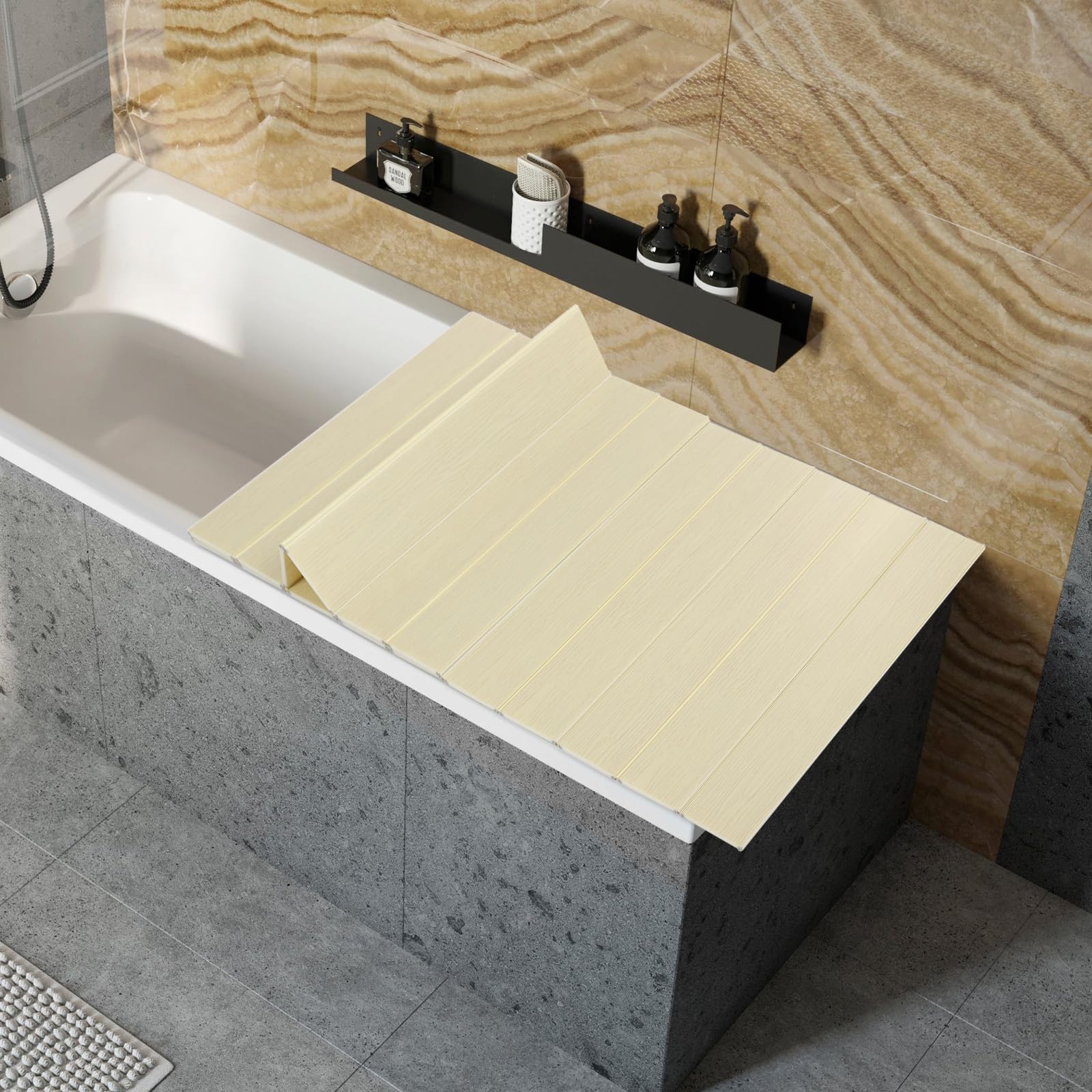 Housse de baignoire pliable, jaune, 170 x 75 cm, en PVC, capacité de charge jusqu'à 5 kg, couverture de baignoire moderne, pliable et peu encombrante, conservation de la chaleur et protection contre