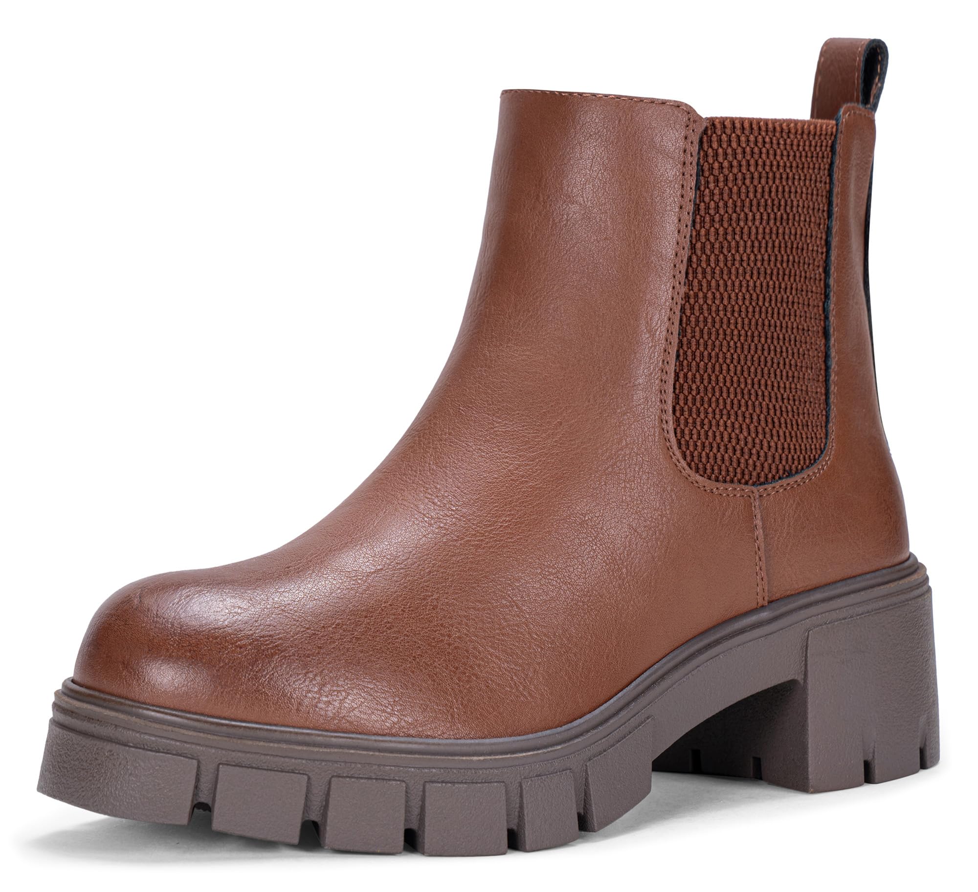 Vepose Womens 936 Chelsea Ankle Boots Platform Lug Sole Elastic Slip on Booties
