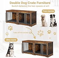 Vista 3 de Rovibek Mueble Jaula Doble para Perros de 75'' para 2 Perros Grandes, Mesa Auxiliar Estilo Mueble Resistente para Perrera de Perros, Jaulas