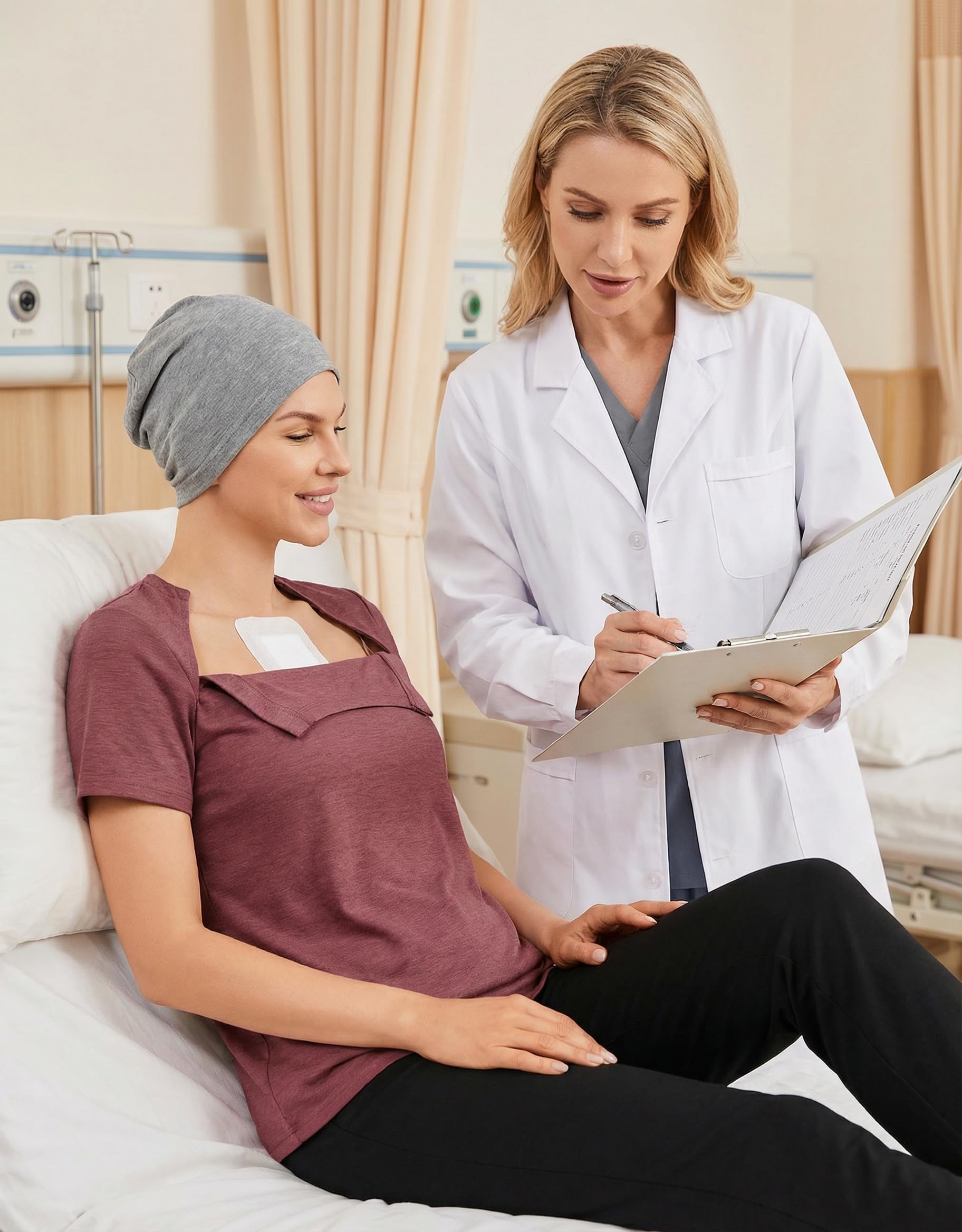 Deyeek Chemo-Shirts für Damen mit Dialyse-Port-Zugangs-Reißverschlüssen kurzärmelig adaptive Kleidung