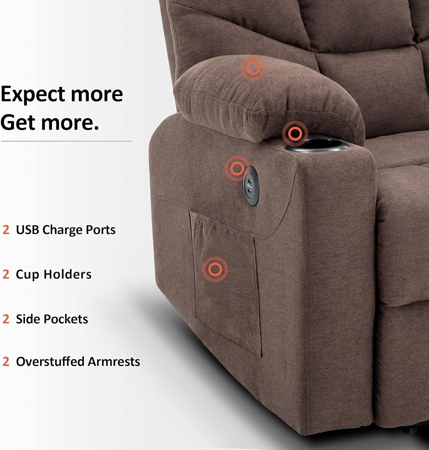 Mcombo Electric Power Lift Recliner Chair Sofa for Elderly, 3 Positions, 2 Side Pockets and Cup Holders, USB Ports, Fabric 7286 (Brown) : Home & Kitchen