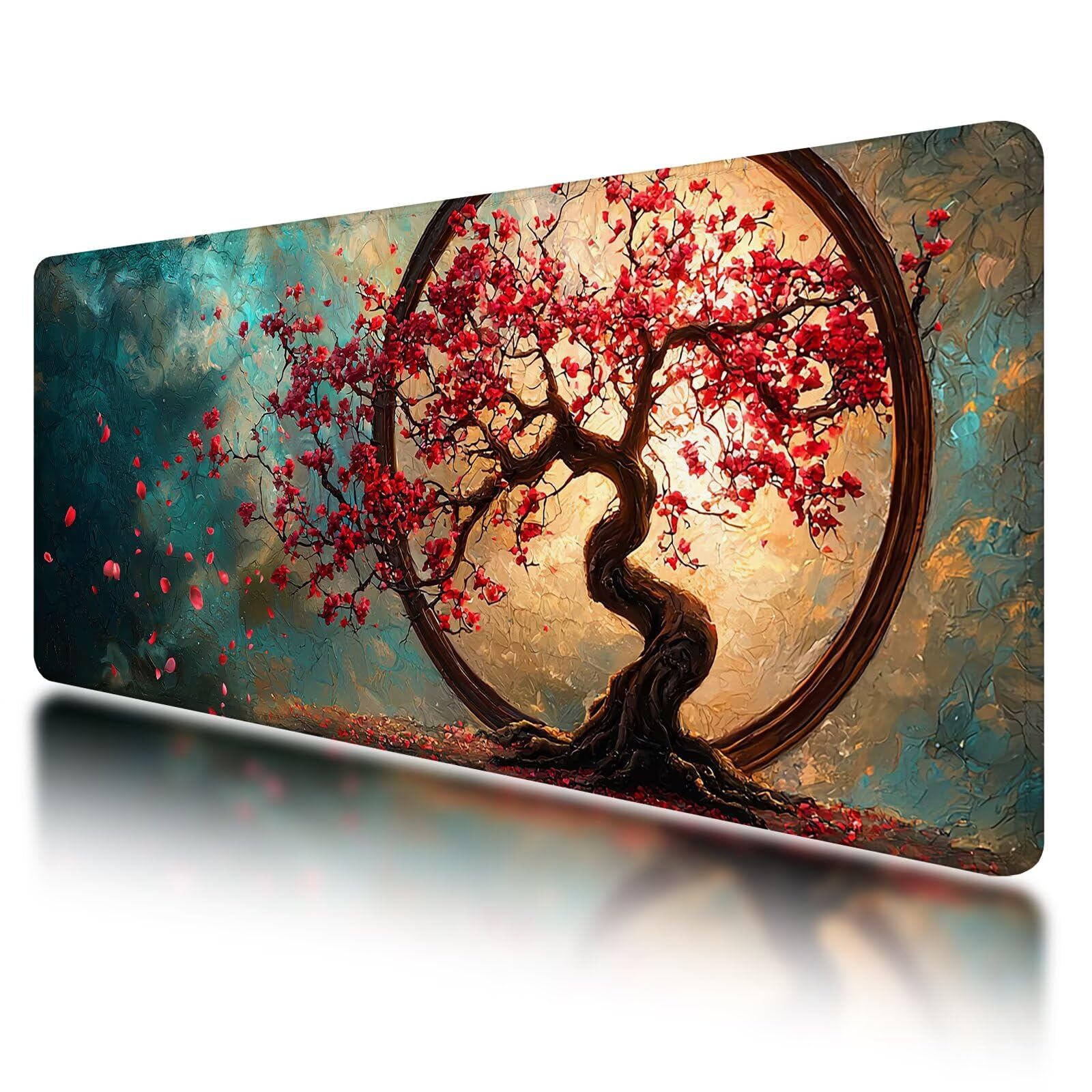 Alfombrilla Ratón XXL 1200x600 mm, Alfombrilla Escritorio Japón, Mouse Pad Floral Antideslizante e Impermeable para Protector Escritorio, Mouse Pad XXL con Bordes Cosidos para Jugadores, Oficina, A-00