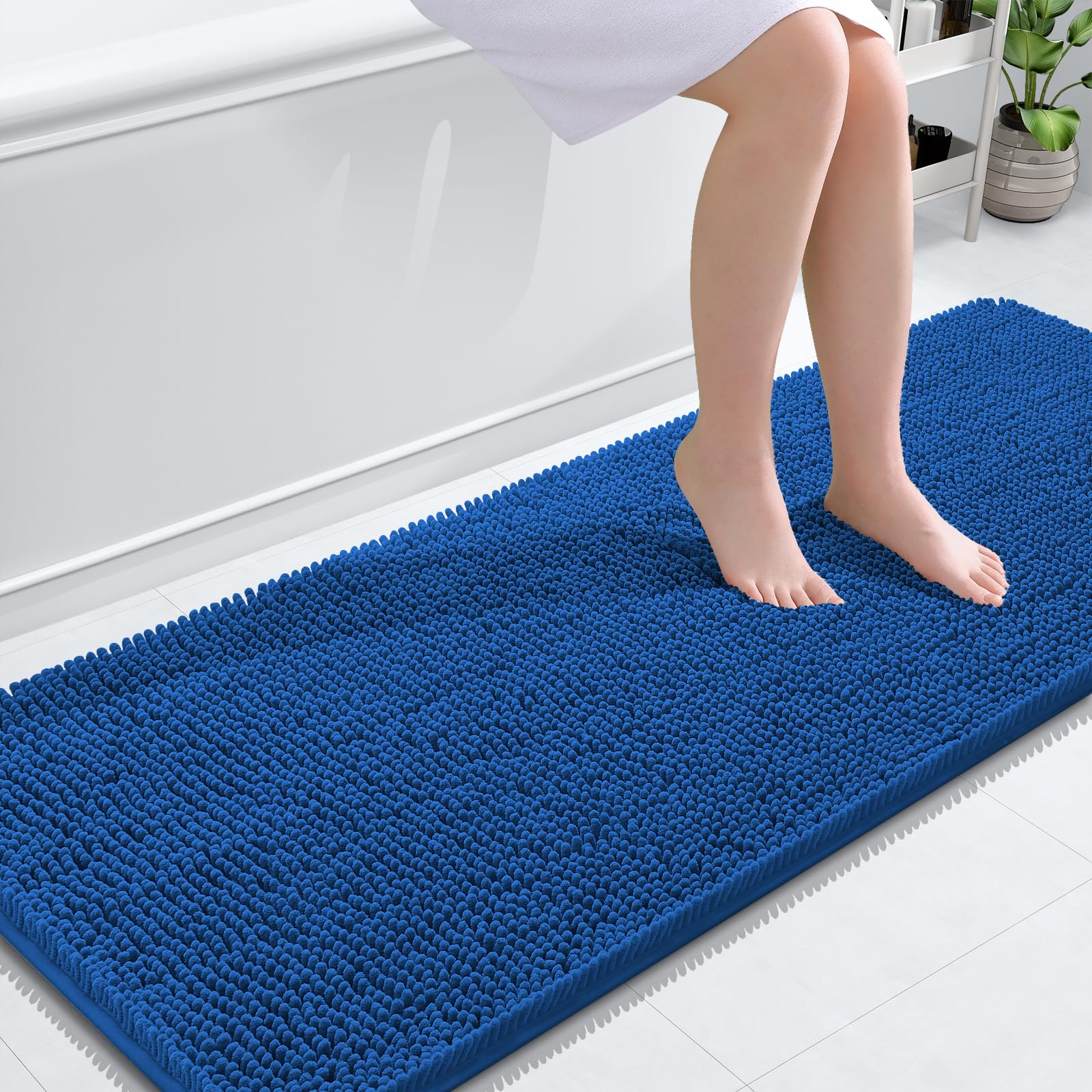 OLANLY Bathroom Runner Rugs 59x24, Extra Soft Absorbent Chenille Bath Rugs | Deep Navy Blue, Quick-Drying Rubber Backing, Machine Washable Long Bath Mat for Bathroom Floor, Tub and Shower, Home Decor