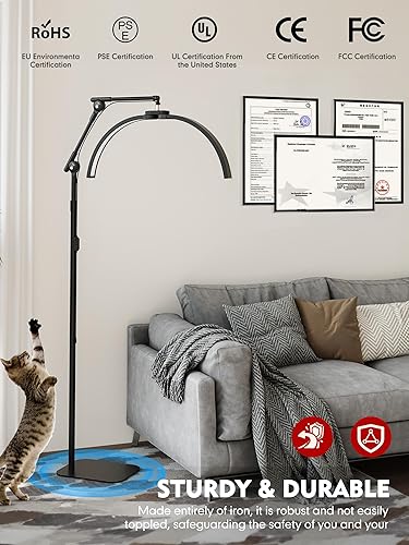 Miniatura 6 de KARITE Luz de media luna para tecnología de pestañas, lámpara de pie LED para extensiones de pestañas con soporte para teléfono, ángulo ajustable (3