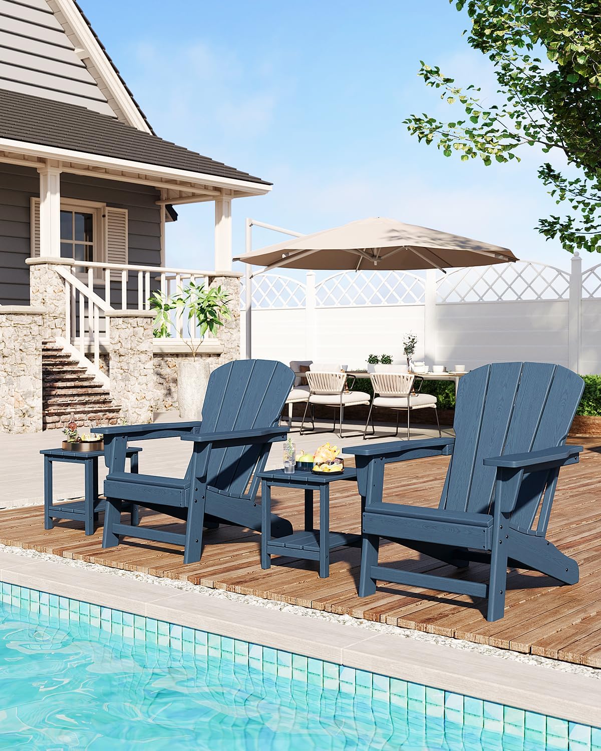 IDEALHOUSE Classic HDPE Adirondack Chair, All-Weather Poly Lumber Outdoor Patio Chair with Authentic Wood Grain, 380 LBS Heavy Duty Resin Fire Pit Chairs for Deck, Garden, Lawn and Backyard, Navy Blue