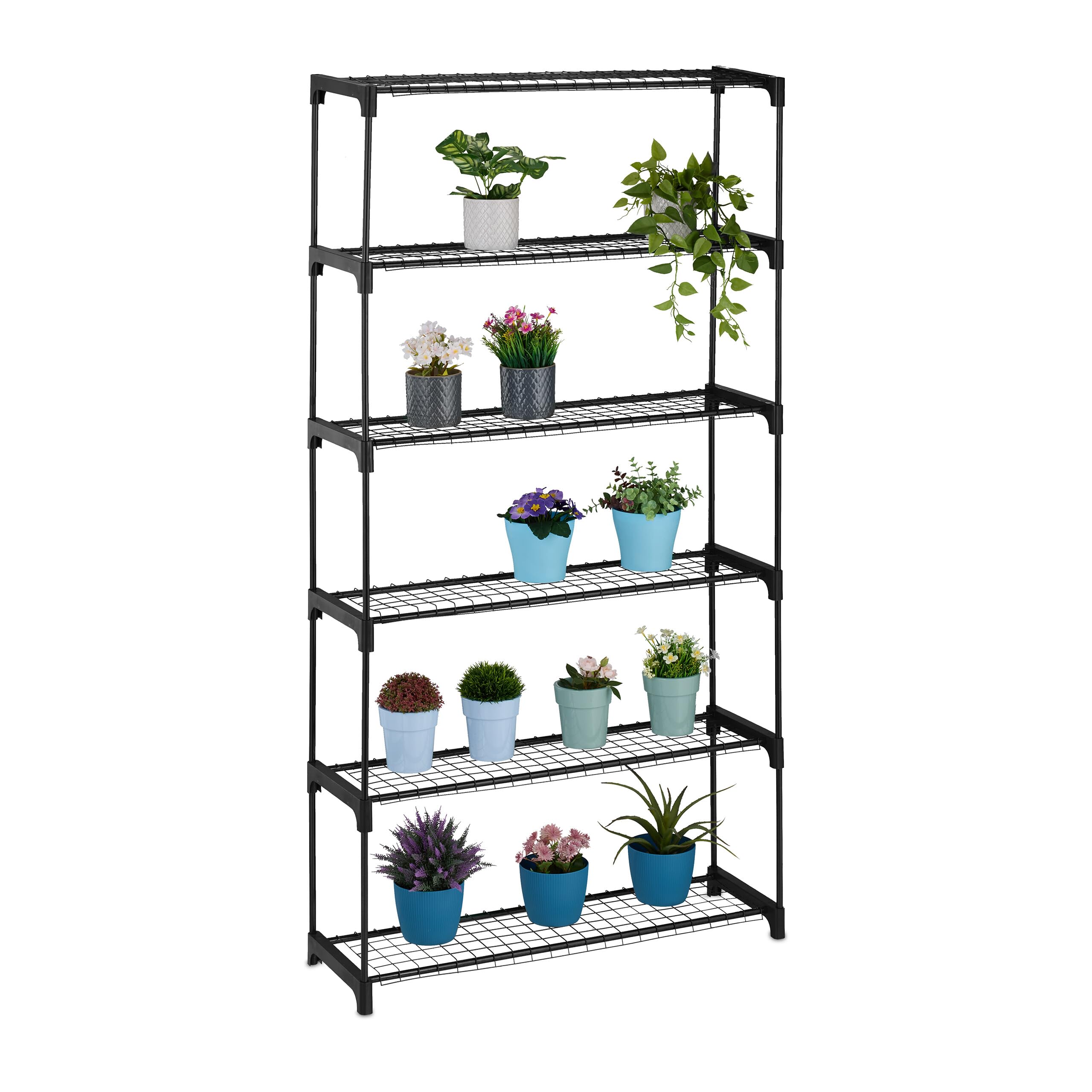 Relaxdays Scaffale Porta Piante a 6 ripiani, Portapiante in Vaso, Fiori e Erbe, Mobile in Acciaio, 174x91x28 cm, Nero