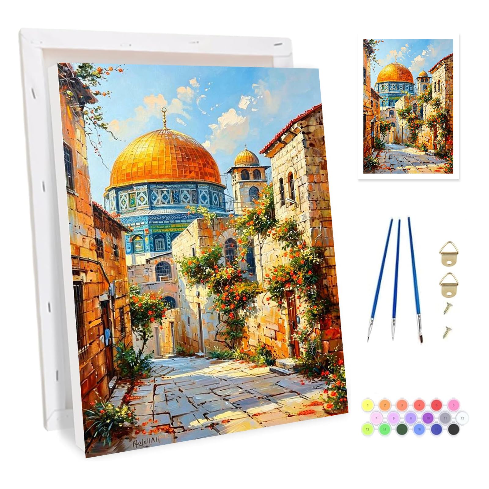 Bowetile Framed Landscape Paint by Numbers for Adults Canvas, Castle Painting by Numbers Kit for Beginners Canvas, DIY Color Oil Painting Acrylic Paints for Home Wall Decor20x30cm