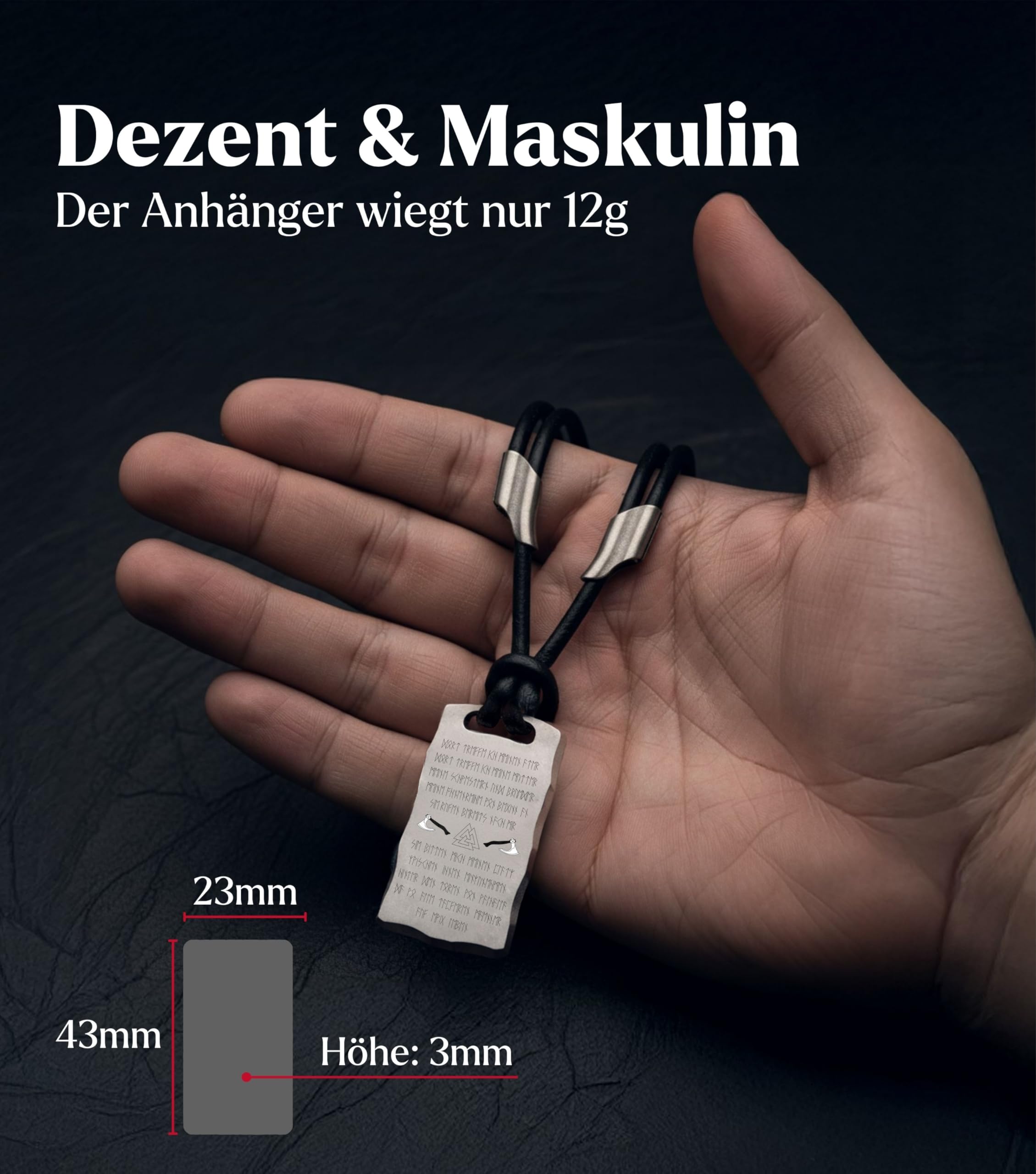 Titan-Anhänger mit Valknut Wotansknoten & Wikingergebet – Halskette aus schwarzem Lederband und robustem Titan – Nordischer Runen-Schmuck & Odin Talisman für Herren & Damen