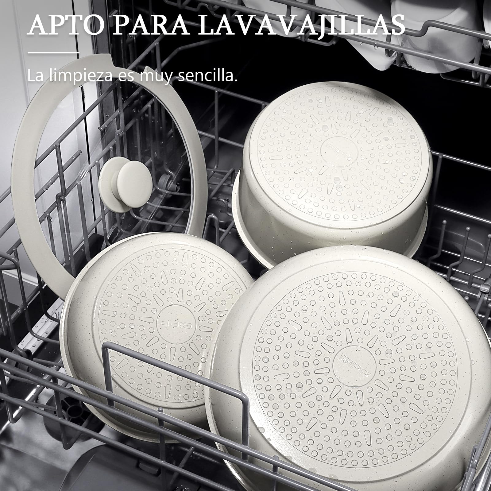 GiPP Juego de Ollas y Sartenes Cerámicas Antiadherente - Juego de Cocina con Mangos Desmontables, No Tóxico, Apto para Inducción, Horno y Lavavajillas(Blanco 3PCS)