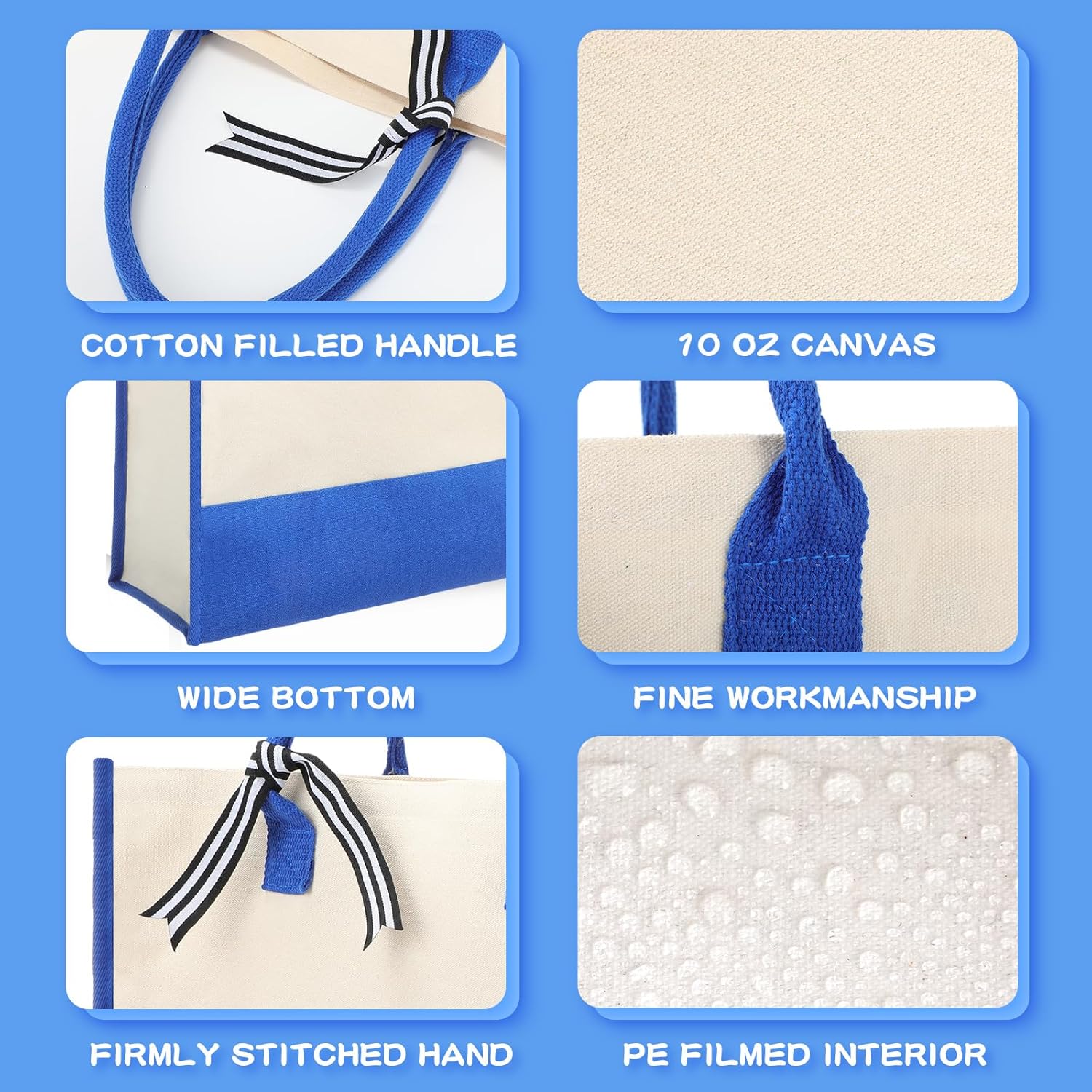 Reginary 12 Pack Canvas Tote Bags Initial Classic Present Personalized Canvas Beach Bag for Wedding, Birthday, Beach(Blue and White) - Image 4