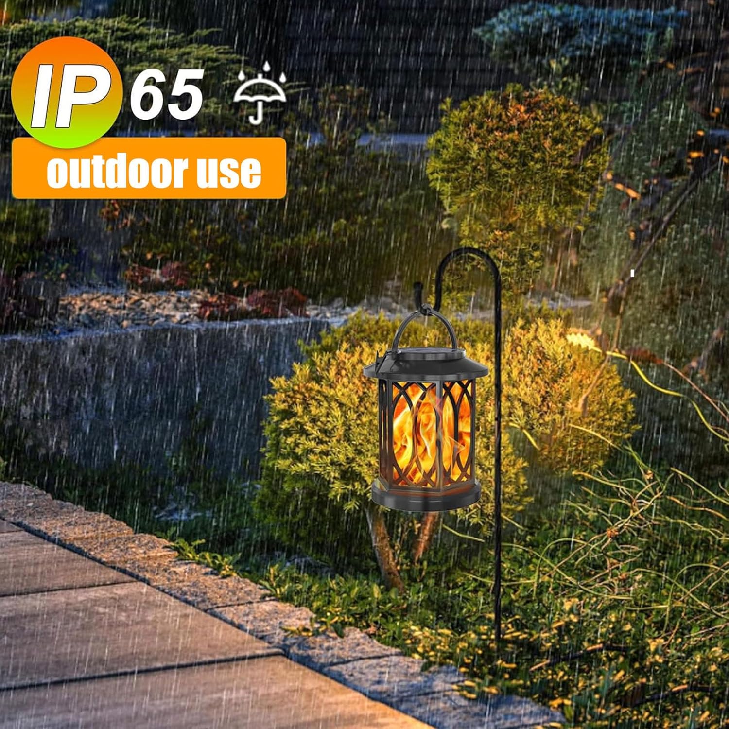 Solar Lantern Lights,Weatherproof LED Ambient Lighting - Flickering Flame Solar Lamp Patio Lights,for Garden Yard Porch Deck Balcony Terrace Pathway Walkway Tree Landscape