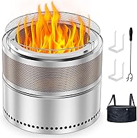 VICEARTH 20-Inch Smokeless Fire Pit with Grill - Portable Stainless Steel for Camping RV Bonfire, Ash Pan, Carrying Bag, 360° Airflow