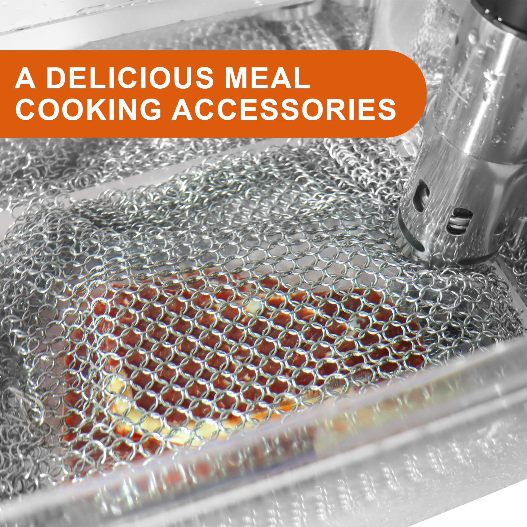 OARSE Sous Vide Weight Sinker Stainless Steel Sous Vide Accessory Kit Cooking Mesh Net Includes 4 Clips Chainmail Food Weights Mesh Prevent Undercooked Food - 13.4 inch X13.4 inch - Image 3