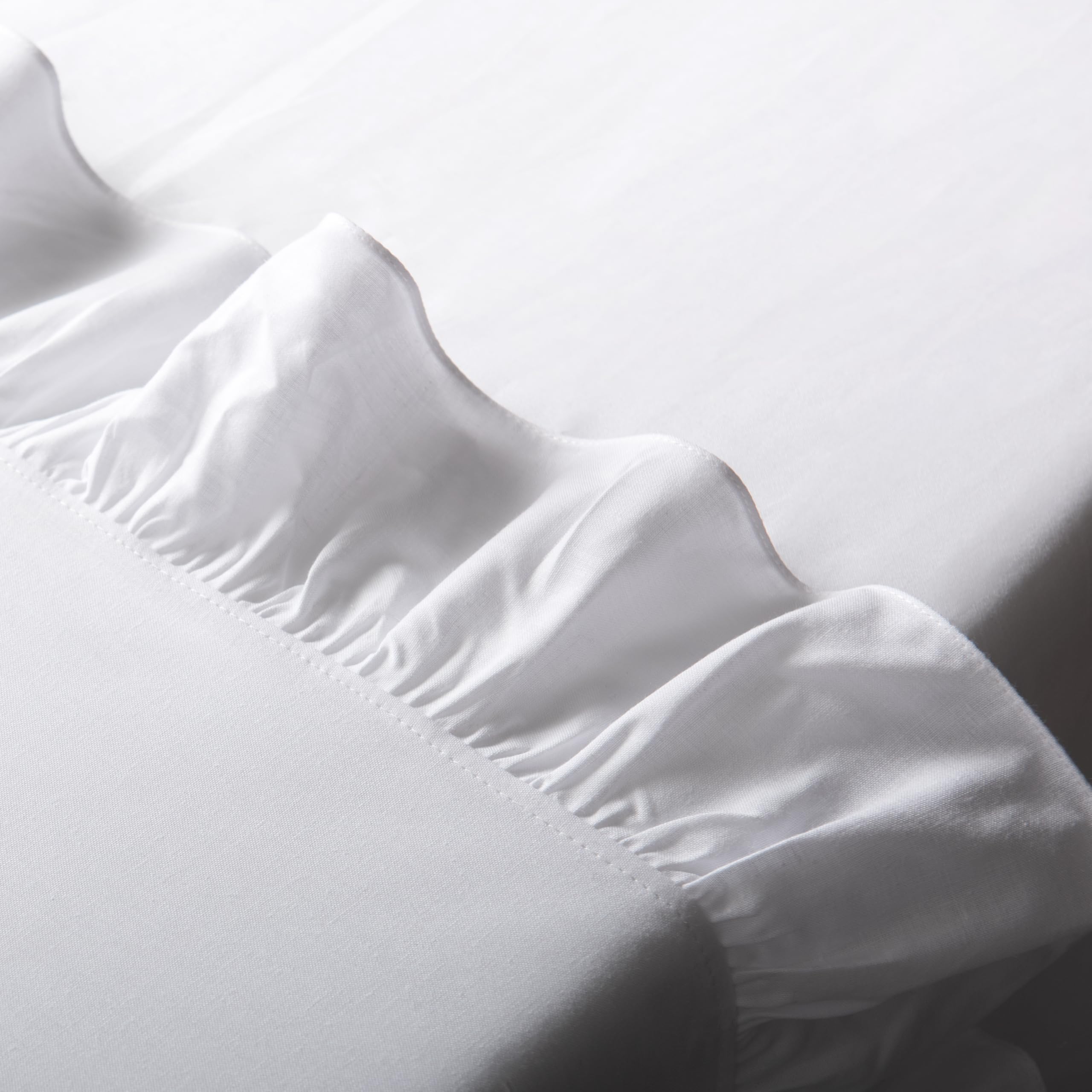 Sábanas Blancas para Cama de 140 con Volantes 558-100% Algodón de 200 Hilos - Sábana Encimera, Sábana Bajera Ajustable y Dos Fundas de Almohada